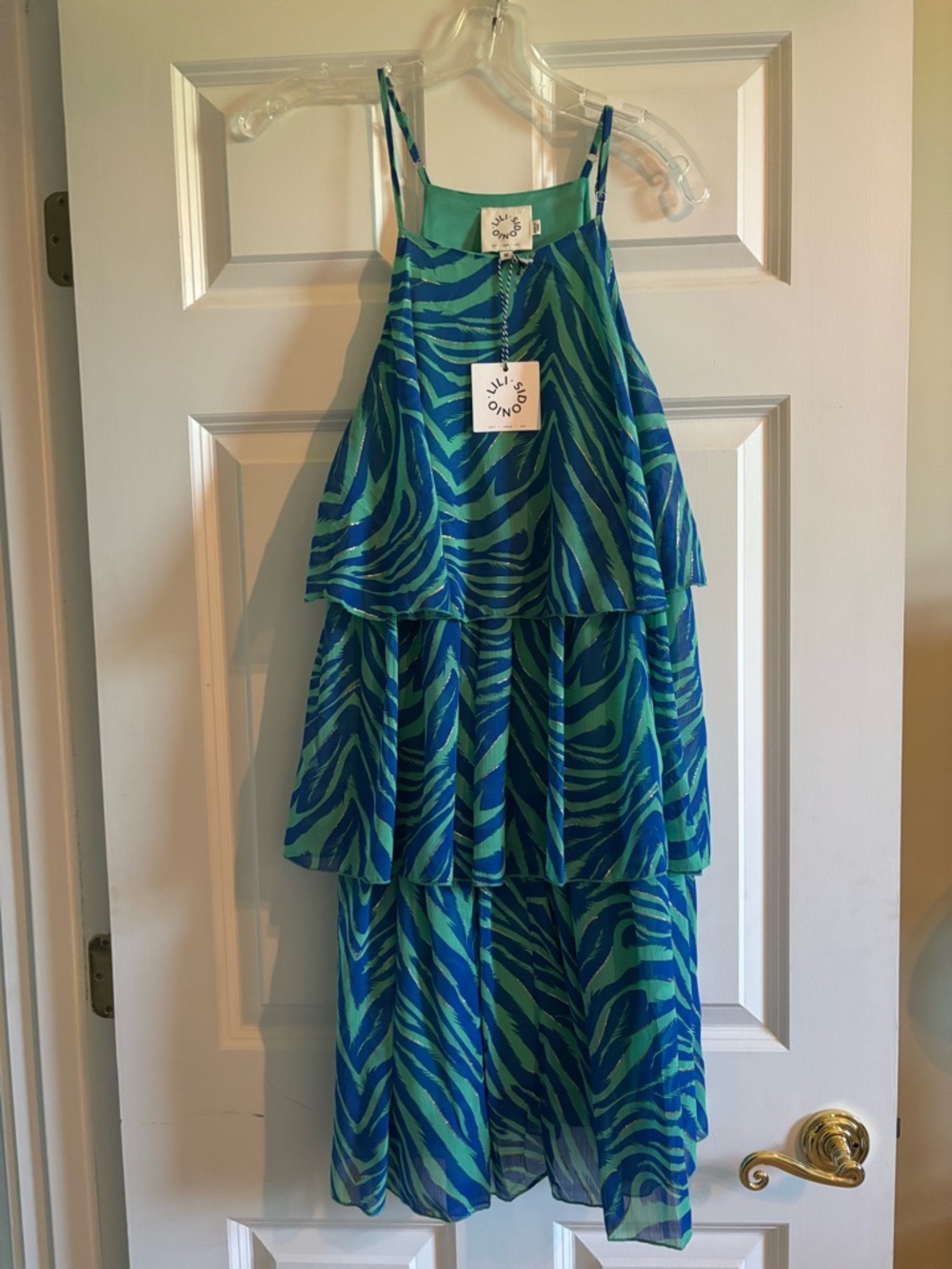 Lili Sidonio Blue & Green Zebra Tiered Sundress NWT